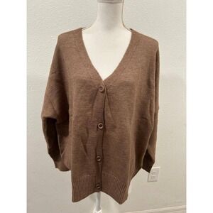 Halara Womens Brown V-Neck Button Front Knit Cardigan Sweater Size L NWT